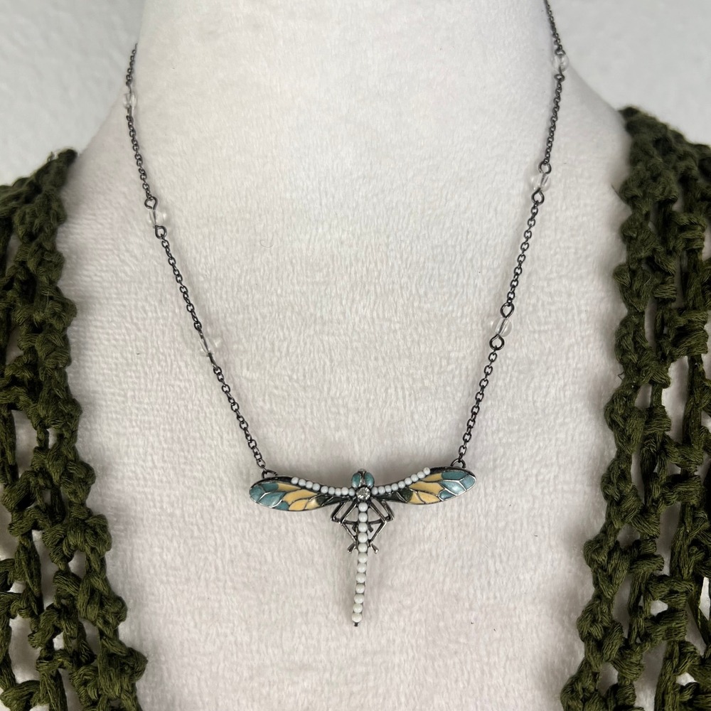 ☘️5/$25 Boho Fairy Dragonfly Pendant Necklace Enamel Wings Nature Inspired Blue